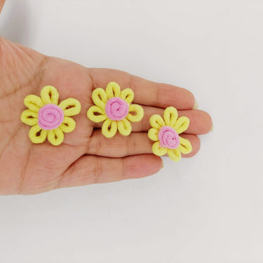 Yellow and Pink Floral Applique, Flower Motifs x 5